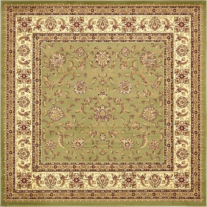 Rugs.com Aditi Collection Rug – 7' 10 Square Green Low Rug Perfect for Living Rooms, Kitchens, Entryways