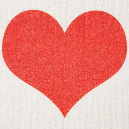 Swedish Dishcloths 2 Pack Red Heart Print Reusable Sponges Kitchen Cleaning Cloth Dish Scrubber, Machine Washable, Measures 7.87”x6.88 inches.