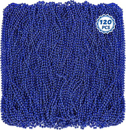Mardi Gras Beads, 120 PCS Blue Beads Necklace, 33" Blue Bead Necklace, Mardi Gras Accessories, Parade Throws Bulk for Christmas Pirate Birthday Gender Costume Party Favors Supplies
