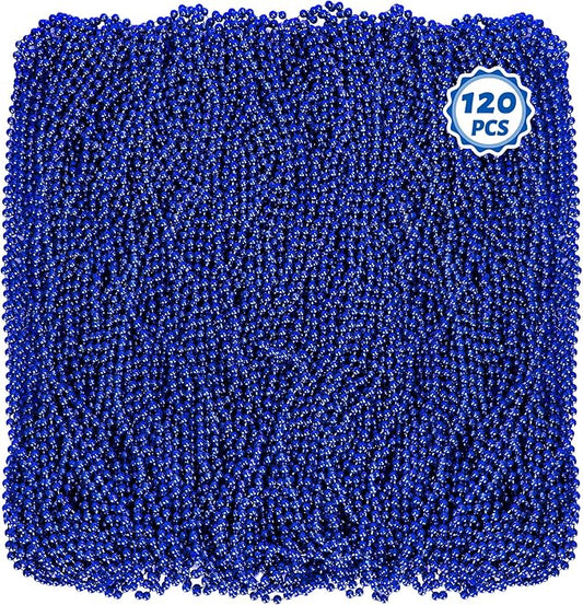 Mardi Gras Beads, 120 PCS Blue Beads Necklace, 33" Blue Bead Necklace, Mardi Gras Accessories, Parade Throws Bulk for Christmas Pirate Birthday Gender Costume Party Favors Supplies