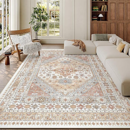 zesthome 6x9 Area Rug, Super Soft Washable Rugs for Living Room, Non-Slip Stain Resistant Vintage Rugs, Ultra-Thin Large Area Rugs (Orange,6'x9')