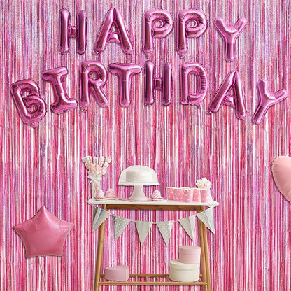 8 Pack Pink Backdrop, 3.28 FT x 7.05 FT Fringe Curtains, Metallic Glitter Pink Fringe Party Streamer Foil Curtains Tinsel Backdrop, Pink Decorations Bachelorette Party Supplies Birthday Decor