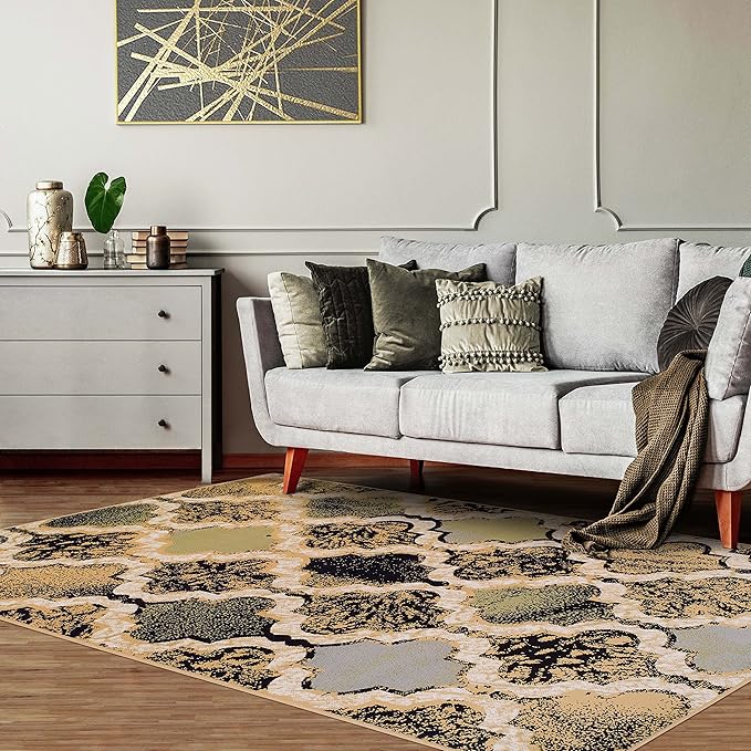 Superior Indoor Large Area Rug, Jute Backed, Perfect for Living/Dining Room, Bedroom, Office, Kitchen, Entryway, Modern Geometric Trellis Floor Decor, Viking Collection, 5' x 8', Multi-Colored