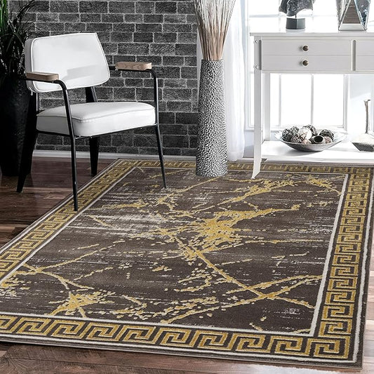 GLORY RUGS Area Rugs Marble 8x10 Brown Gold Carpet Modern Abstract Rug Living Room Dining Bedroom Rug