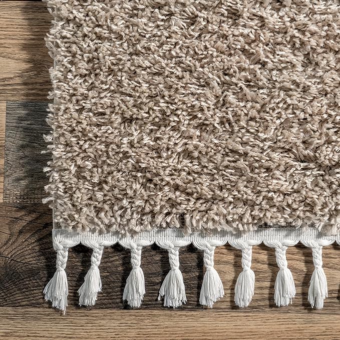NULOOM Neva Modern Tasseled Shag Area Rug, 8' Square, Beige