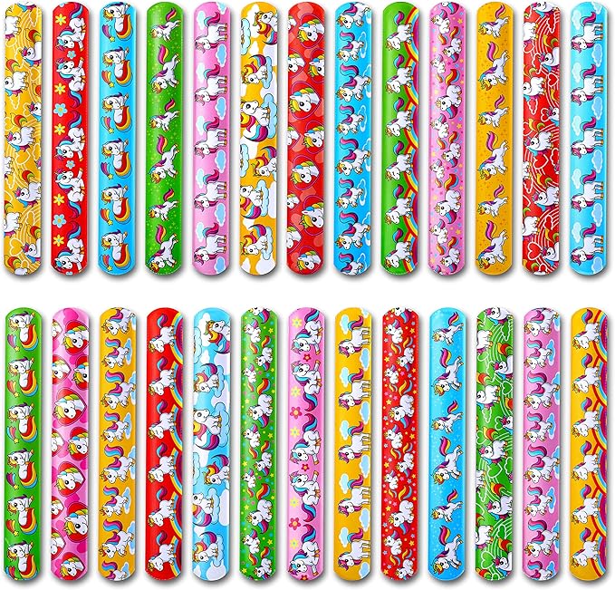 Giraffe Manufacturing 50 pcs Unicorn Slap Bracelets for Kids – Snap Wristbands for Birthday Goodie Bags, Classroom Prizes, Carnival Rewards,Christmas - Unicorn Party Favors for Girls & Boys