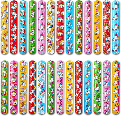Giraffe Manufacturing 50 pcs Unicorn Slap Bracelets for Kids – Snap Wristbands for Birthday Goodie Bags, Classroom Prizes, Carnival Rewards,Christmas - Unicorn Party Favors for Girls & Boys