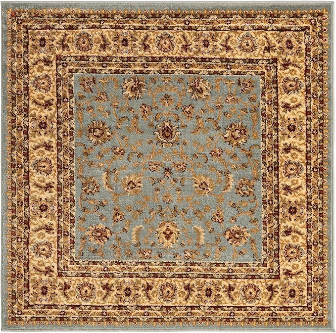 Rugs.com Aditi Collection Rug – 4' Square Light Blue Low Rug Perfect for Living Rooms, Kitchens, Entryways