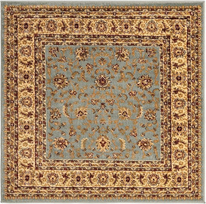 Rugs.com Aditi Collection Rug – 4' Square Light Blue Low Rug Perfect for Living Rooms, Kitchens, Entryways
