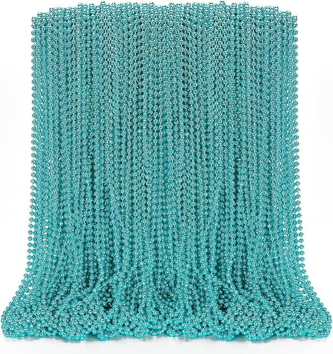 100PCS Mardi Gras Beads, Metallic Blue Bead Necklace Party Favors, 33" Mardi Gras Necklace Women Men Stuff, Festival Parade Throw Accessories for Wedding Birthday Gender Reveal Party Supplies Decor