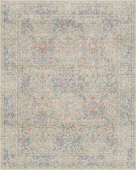 8x10 Washable Rug for Living Room - Stain Resistant Dining Room Rugs for Under Table, Soft Low Pile Large Carpet for Bedroom - Vintage Floral Non-Slip (8x10 Beige Blue)