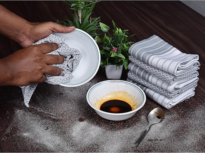 100% Cotton Kitchen Towels – Ultra Absorbent and Quick-Dry Dish Towels with Hanging Loop – Extra Large 18x28 Inches – Lint-Free, Soft and Durable – Grey (Pack of 4)