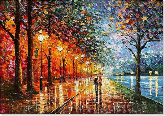 Alenoss Abstract Canvas Paintings 3D Modern Oil Paintings on Canvas 28x40 Inches Contemporary Colorful Wall Art Romantic Couples Blue Artwork for Home Decorations