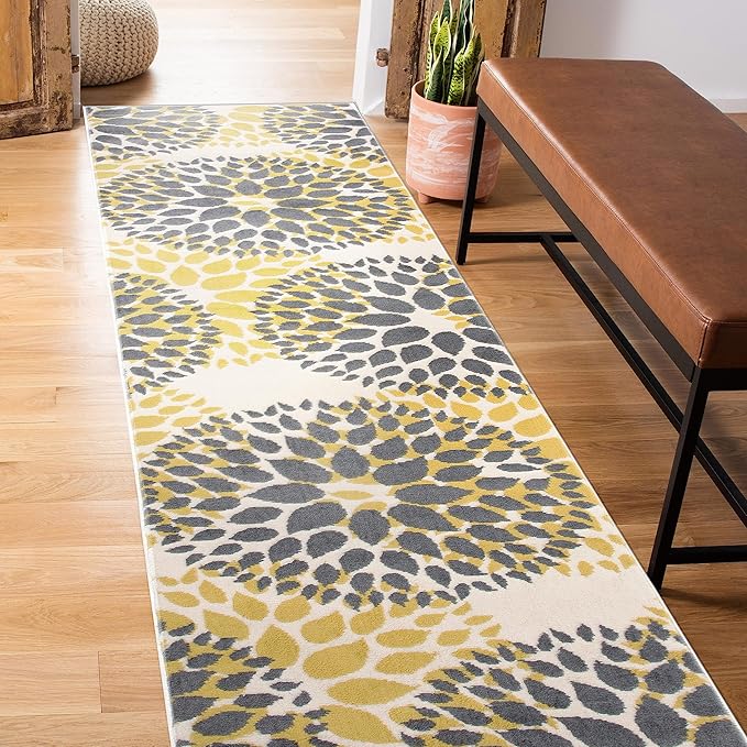 Rugshop Modern Floral Circles Design for Living Room,Bedroom,Home Office,Kitchen Non Shedding Runner Rug 2' x 10' Yellow