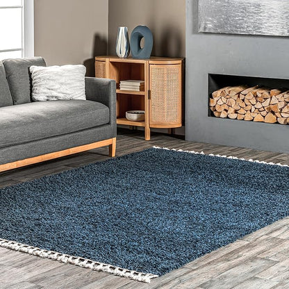 nuLOOM Neva Modern Tasseled Shag Area Rug, 5' Square, Blue