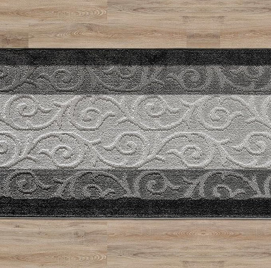 Custom Size Hallway Runner Rug, Slip Resistant, 26 Inch Wide x Your Choice of Length Size, Scroll Anthracite, 26 Inch X 4 Feet, Sold and Priced Per Foot