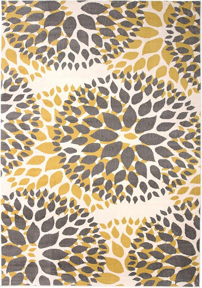 Rugshop Modern Yellow Floral Circles Design Area Rug – Elegant Non-Shedding, 10' x 14' for Living Room, Bedroom, Dining Room, Kitchen