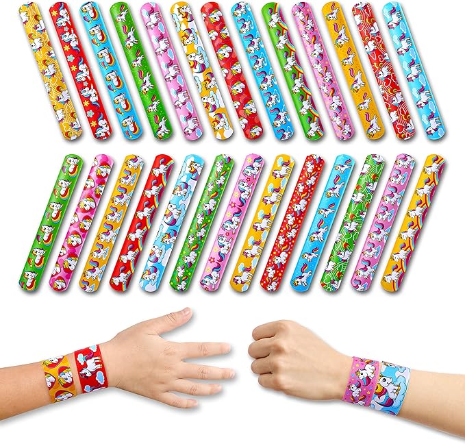 Giraffe Manufacturing 50 pcs Unicorn Slap Bracelets for Kids – Snap Wristbands for Birthday Goodie Bags, Classroom Prizes, Carnival Rewards,Christmas - Unicorn Party Favors for Girls & Boys