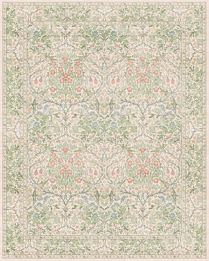 Hazo Haus Washable 8x10 Rugs for Living Room, Light Green Oriental Rugs for Bedroom Dining Room Under Kitchen Table, Stain Resistant Non-Slip Pastel Large Washable (8x10 Beige Green)
