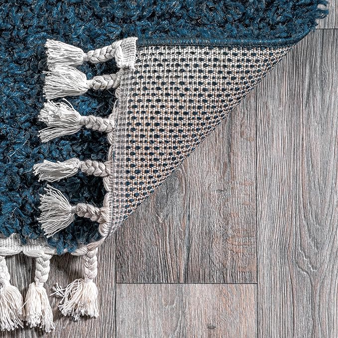 nuLOOM Neva Modern Tasseled Shag Accent Rug, 2' x 3', Blue, Rectangular, 1.55" Thick