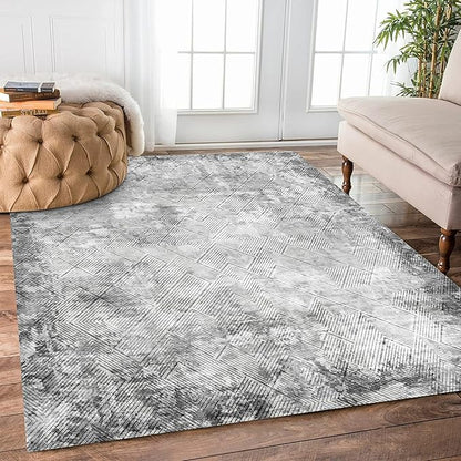 6' x 9' Washable Area Rug - Low Pile Soft Vintage Indoor Rug for Living, Dining or Bedroom - Lightweight Carpet with Non-Slip Backing - Foldable for Easy Placement, Grey