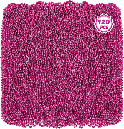 120PCS Mardi Gras Beads, 33 IN Bead Necklace, Rosered Mardi Gras Accessories, Party Costume Beads Parade Throws Bulk for Christmas Pirate Party Favors Supplies Decor