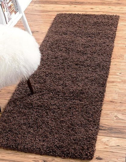 Unique Loom Solid Shag Collection Area Rug (2' 2" x 6' 5" Runner, Chocolate Brown)