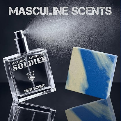 NATURAL AMERICAN Mens Organic Bar Soap, Masculine Scents, 100% Natural Soap for Men - Essential Oils, Organic Shea Butter Natural Body Soap, Natural Bar Soap for Men - SOLDIER Body Soap 5 oz (6pk)