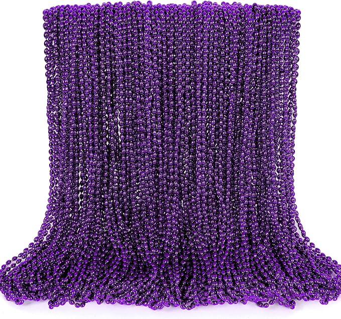 Mardi Gras Beads, 100PCS Purple Oval Bead Necklace Party Favors, 32" Bead Necklaces Mardi Gras Accessories, Festival Parade Throw for Halloween Mardi Gras Birthday Party Celebrations Decorations