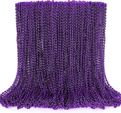 Mardi Gras Beads, 100PCS Purple Oval Bead Necklace Party Favors, 32" Bead Necklaces Mardi Gras Accessories, Festival Parade Throw for Halloween Mardi Gras Birthday Party Celebrations Decorations