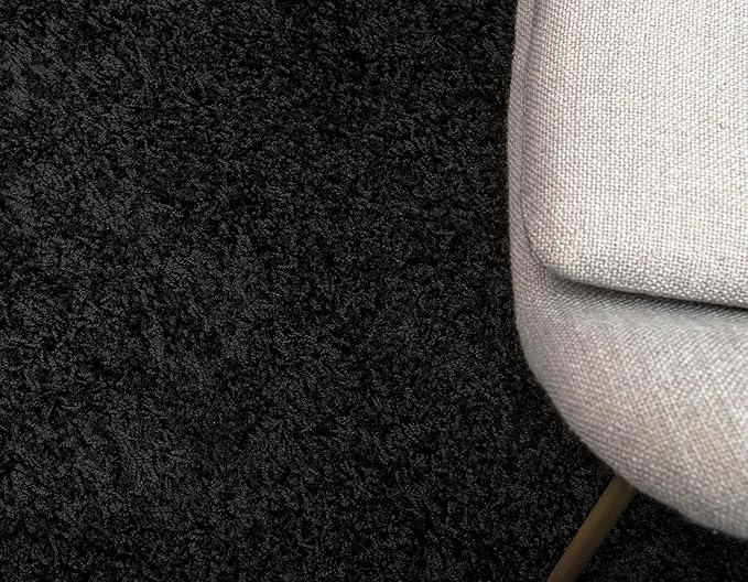 Unique Loom Solid Shag Collection Area Rug (2' 6" x 10' Runner, Jet Black)