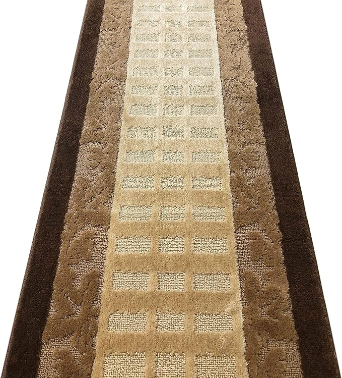 Custom Cut Hallway Runner Rug, Slip Resistant, 31 Inch Wide X Your Choice of Length, Leaves Brown, 31 Inch X 7 feet