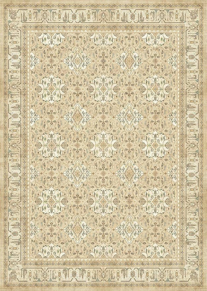 Boho Neutral 6x9 Area Rug, Non Slip Washable Rugs for Living Room Bedroom Low Pile Thin, Floral Moroccan Pattern Printed Carpet Rug for Dining Room Home Office Nursery Playroom, Warm Beige