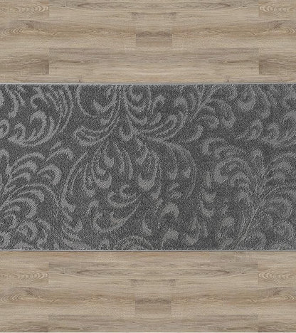 3 Ft Non-Slip Dark Grey Anthracite Doormat - 2'7" X 3' Washable Carpet - Rubber Backed, Charcoal Custom Size Floor Mat for Stairs Bedroom Bathroom Entryway - Floral Pattern
