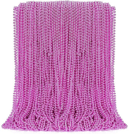 100PCS Bead Necklace, Breast Cancer Awareness Beaded Necklaces Stuff, 33" Mardi Gras Beads Necklace Costume, Festival Parade Throw Accessories for Wedding Birthday Gender Reveal Party Events Supplies