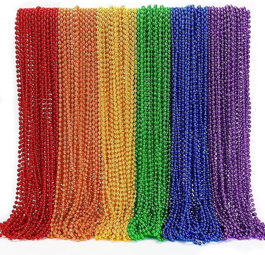 200PCS Pride Accessories, LGBTQ Pride Beads Necklace Accessories, 6 Kinds of Metallic Beads Necklace Bulk, Gay Lesbian Pride Necklace, Costumes Decor for Pride Month Parade Throws Party Favors
