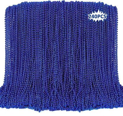 240PCS Beads Necklace, Blue Beaded Necklaces Accessories, 33" Mardi Gras 4th of July Necklace Costume Bulk, Parade Throw Party Accessories for Patriotic Wedding Birthday Events Supplies Decorations