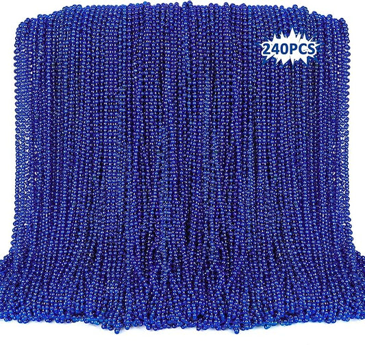 240PCS Beads Necklace, Blue Beaded Necklaces Accessories, 33" Mardi Gras 4th of July Necklace Costume Bulk, Parade Throw Party Accessories for Patriotic Wedding Birthday Events Supplies Decorations