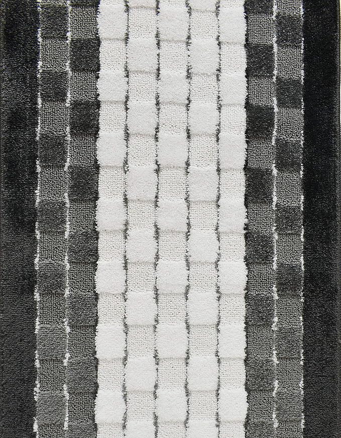 Custom Size Hallway Runner Rug, Slip Resistant Rubber Back, 26 Inch Wide x Your Choice of Length Size, Checkered Anthracite White, 26 Inch X 9 Feet, Sold and Priced Per Foot