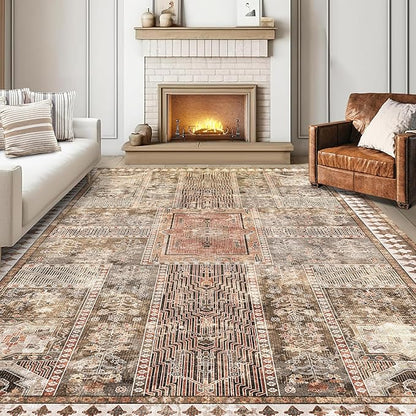 Vintage 4' x 6' Washable Area Rug - Stylish Indoor Rug for Living, Dining or Bedroom - Lightweight Carpet with Non-Slip Backing - Foldable for Easy Placement and Maintenance - Ivory