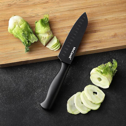 McCook® Knife Sets,German Stainless Steel Knife Block Sets with Built-in Sharpener, Black