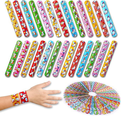 Giraffe Manufacturing 50 pcs Unicorn Slap Bracelets for Kids – Snap Wristbands for Birthday Goodie Bags, Classroom Prizes, Carnival Rewards,Christmas - Unicorn Party Favors for Girls & Boys