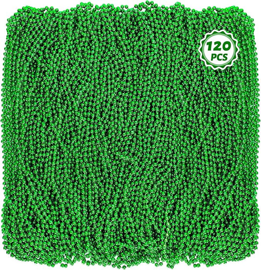 Mardi Gras Beads, 120 PCS Mardi Gras Accessories, 33 IN Green Bead Necklaces, St Patricks Day Parade Throws Bulk Party Beads Favors for Christmas Carnival Pirate Decorations