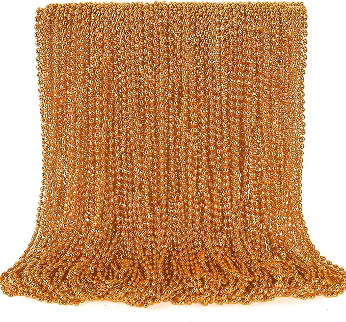100PCS Bead Necklace, Orange Oval Halloween Beaded Necklace Party Favors, 32" Mardi Gras Bead Necklaces, Festival Parade Orange Throw Accessories for Mardi Gras Halloween Events Celebrations Decor