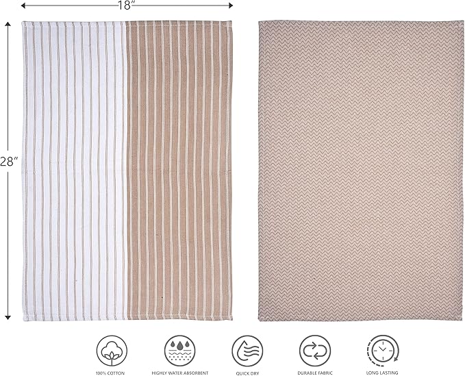 100% Cotton Kitchen Towels, Super Absorbent and Quick-Dry Dish Towels with Hanging Loop, Extra Large 18x28 Inches – Lint-Free, Soft and Durable – Beige, Pack of 4