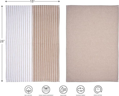 100% Cotton Kitchen Towels, Super Absorbent and Quick-Dry Dish Towels with Hanging Loop, Extra Large 18x28 Inches – Lint-Free, Soft and Durable – Beige, Pack of 4