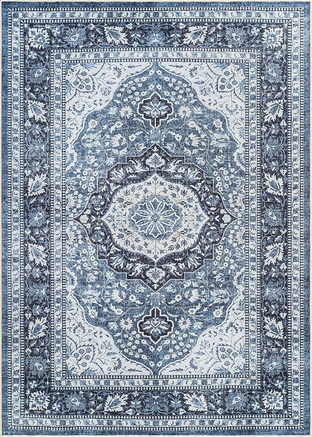 Bloom Rugs Caria Washable Non-Slip 9x12 Rug - Blue Traditional Area Rug for Living Room, Bedroom, Dining Room, and Kitchen - Exact Size: 9' x 12'
