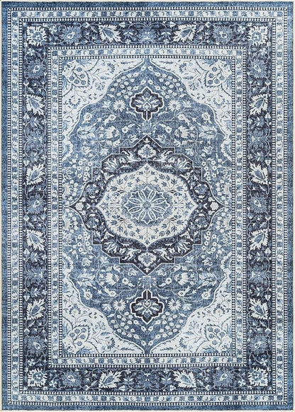 Bloom Rugs Caria Washable Non-Slip 4x6 Rug - Blue Traditional Area Rug for Living Room, Bedroom, Dining Room, and Kitchen - Exact Size: 4' x 6'