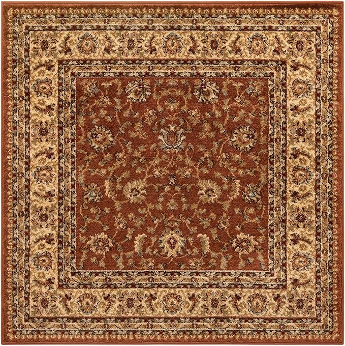 Rugs.com Aditi Collection Rug – 4' Square Brick Red Low Rug Perfect for Living Rooms, Kitchens, Entryways